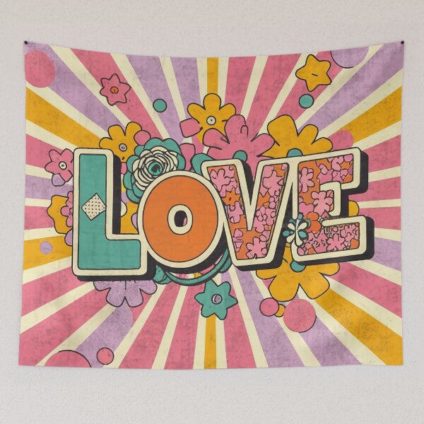 Item preview, LOVE - With Flowers and Stripes - Retro 60's Mod Style designed and sold by Loving Nature Gifts.