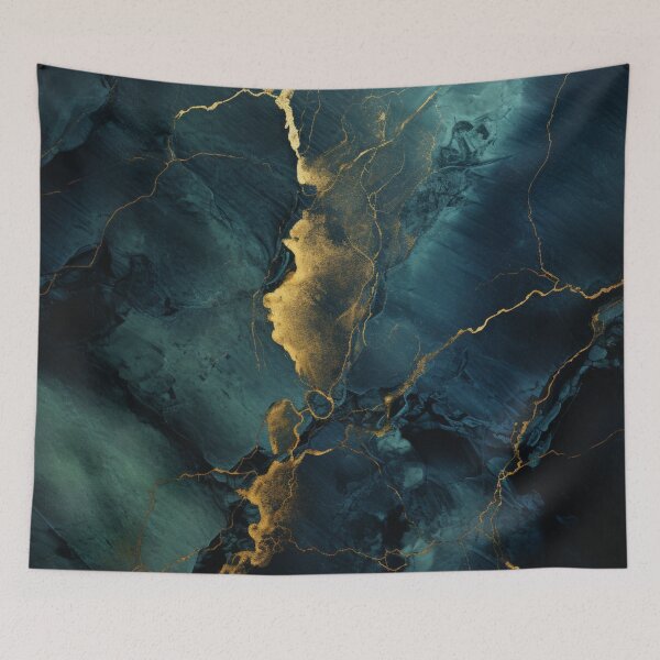 Item preview, Dynamic abstract unique marble design blue gold 2 designed and sold by GoKindCreations.
