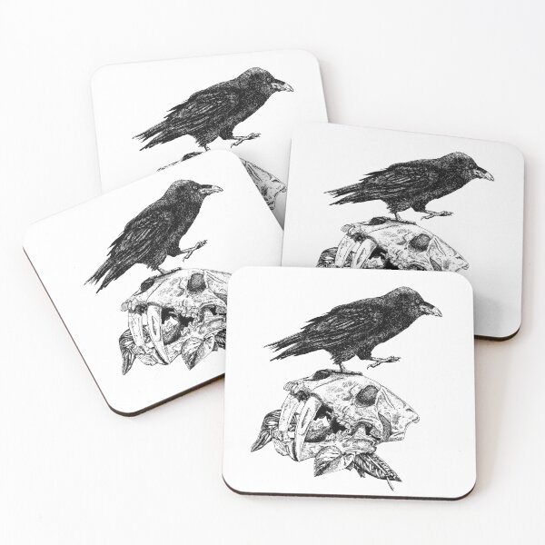 Item preview, Raven on top of Saber Toothed Cat Skull designed and sold by Moon Dog Art.