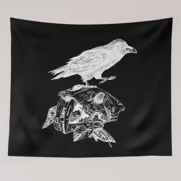 Item preview, Raven on top of Saber Toothed Cat Skull designed and sold by Moon Dog Art.