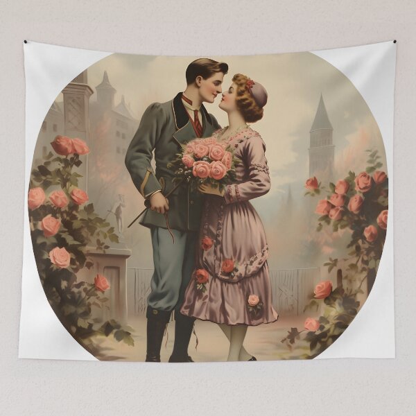 Item preview, A couple kissing in front of a painting of a castle designed and sold by Nickyayee.