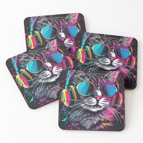 Item preview, DJ music colorful cat designed and sold by aikittycats.