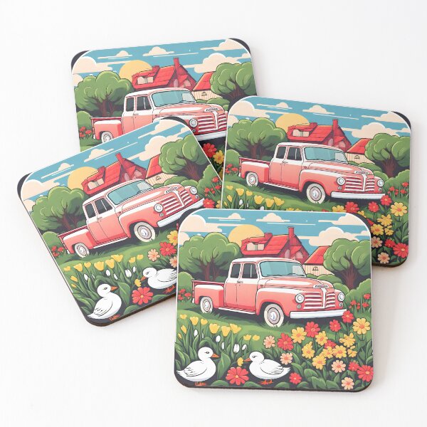 Item preview, red farm truck with ducks designed and sold by Cardsurveyors.