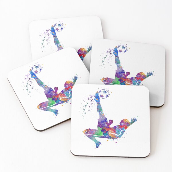 Item preview, Boy Soccer Player Bicycle Kick Watercolor Painting designed and sold by LotusGifts.
