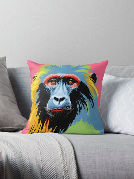 Vista previa del artículo con la obra «Arte de retratos de babuino oliva. animales coloridos. Almohada de tiro de animales.», diseñado y vendido por formform.