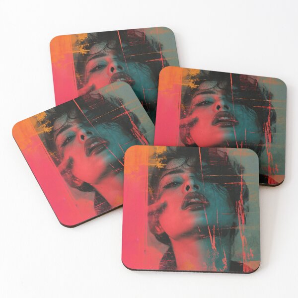 Item preview, Double Exposure Woman Portrait | Red Teal Dramatic Art Print designed and sold by VUK VESOVIC.