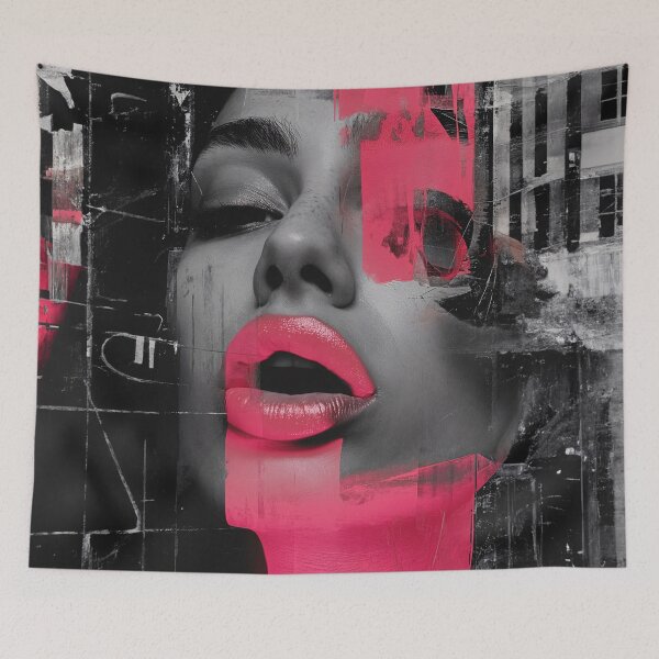 Item preview, Moody Pink Lips Portrait | Black White Grunge Woman Art designed and sold by VUK VESOVIC.