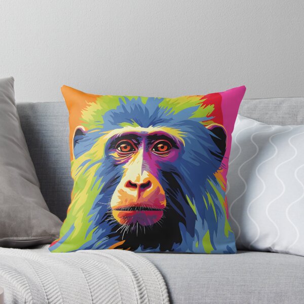Item preview, Olive Baboon portraits art. animal colorful. Animal throw pillow.  designed and sold by formform.