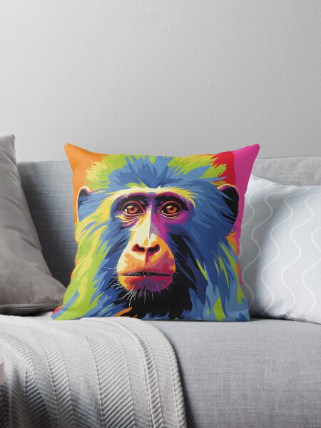 Vista previa del artículo con la obra «Arte de retratos de babuino oliva. animales coloridos. Almohada de tiro de animales.», diseñado y vendido por formform.