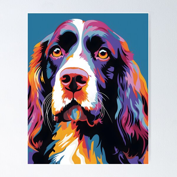 English springer spaniel dog portraits art. animal colorful. Animal throw pillow. Poster