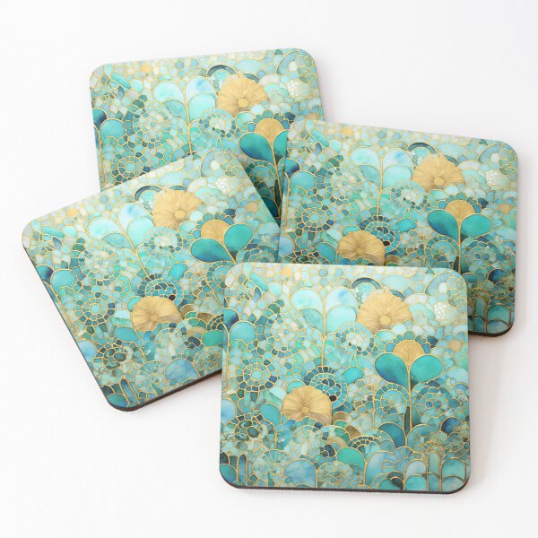 Item preview, Moroccan Garden Tile Pattern, Teal, Gold designed and sold by GrinGalore.