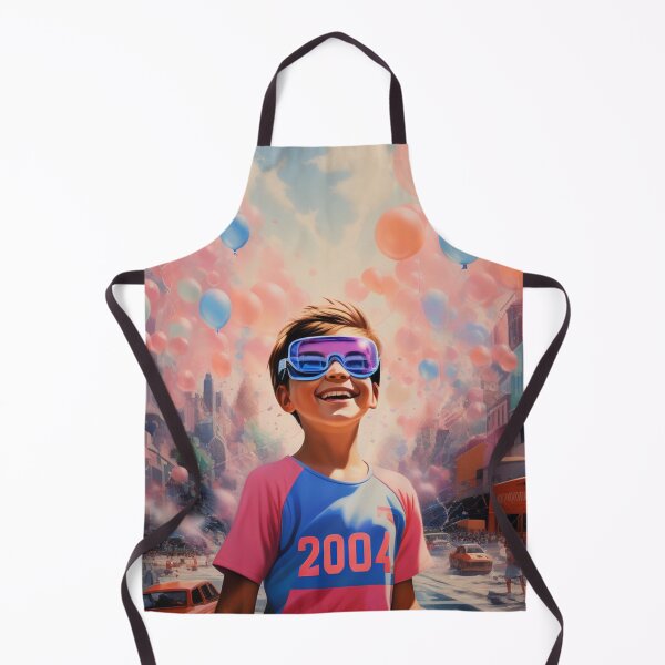 Item preview, "Nostalgic Bliss: Young Boy with Retro Vibe and Pink Balloons in the Distance" designed and sold by Eandbeyond.