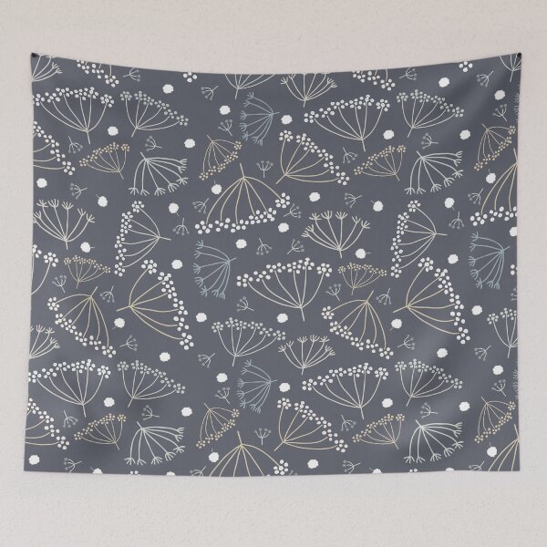 Item preview, Scattered dill flowers on a dark blue background | Pattern designed and sold by colorofmagic.