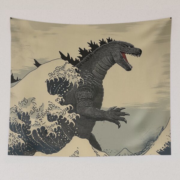 Item preview, Katsushika Hokusai - Godzilla In The Great Wave off Kanagawa designed and sold by PrintShangri-La.