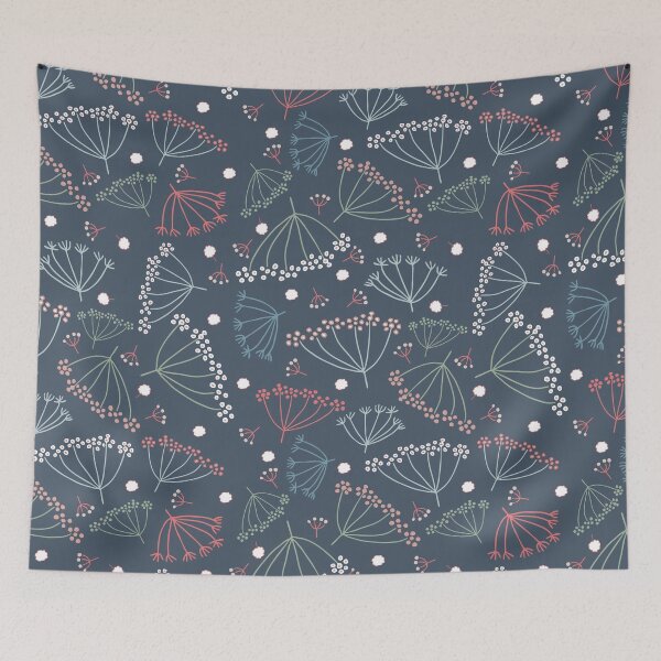 Item preview, Scattered dill flowers on a dark blue background | Pattern designed and sold by colorofmagic.