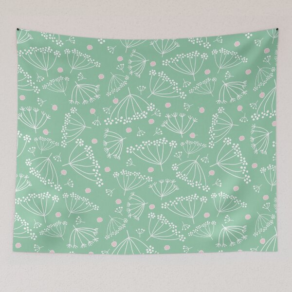 Item preview, Scattered dill flowers on a jade green background | Pattern designed and sold by colorofmagic.