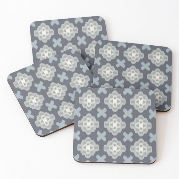 Item preview, Ikat medallions and crosses on gray-blue | Pattern designed and sold by colorofmagic.