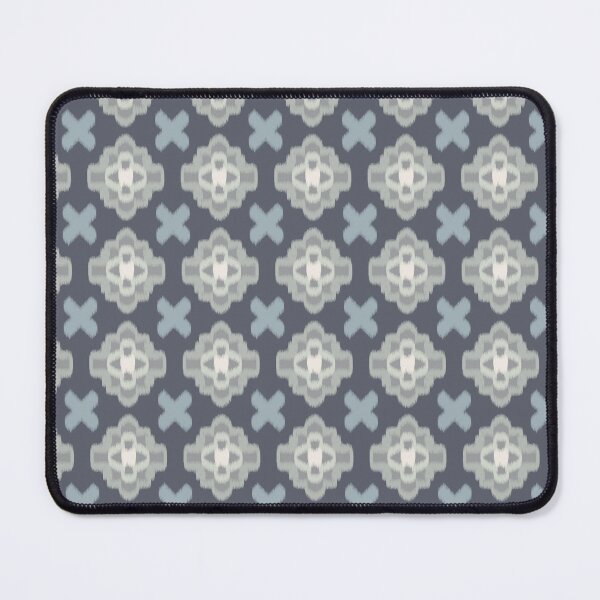 Item preview, Ikat medallions and crosses on gray-blue | Pattern designed and sold by colorofmagic.