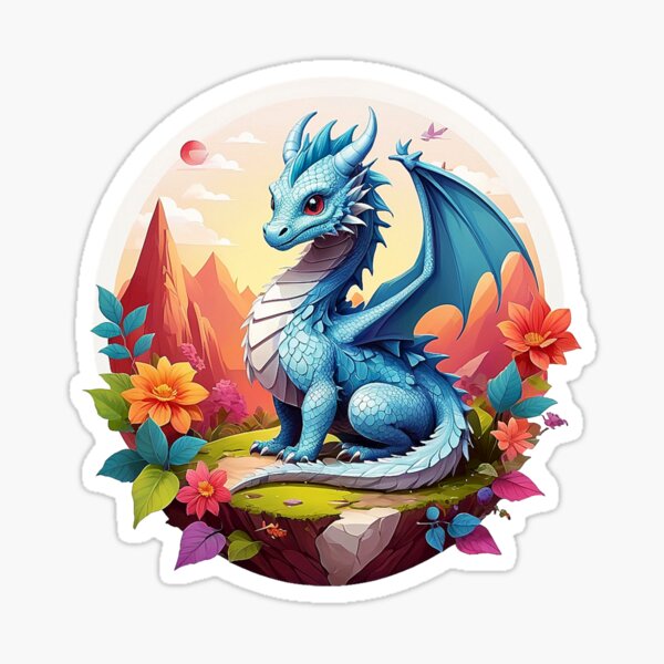 Aperçu de l'œuvre Dragon's Rest : Sublime Ice Blue dans un paysage de montagne créée et vendue par Minpadesign.
