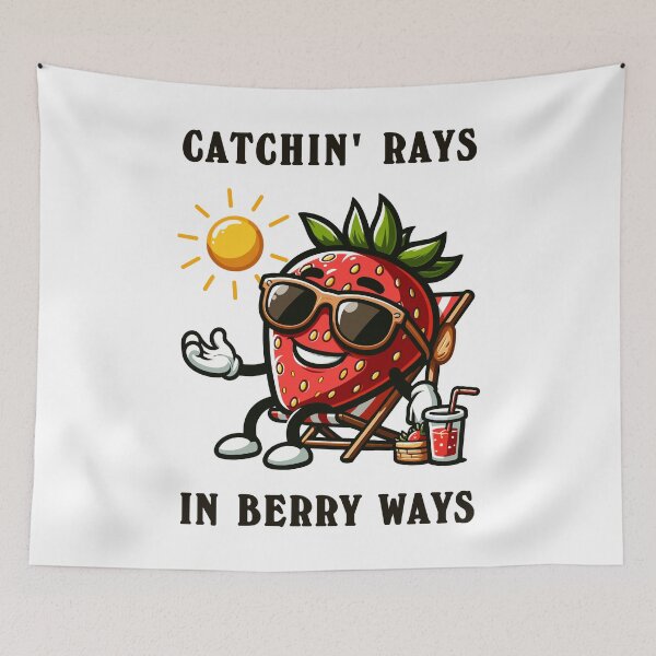 Item preview, Strawberry Sunbathing Catching Rays Cartoon Style designed and sold by CosyTeal.