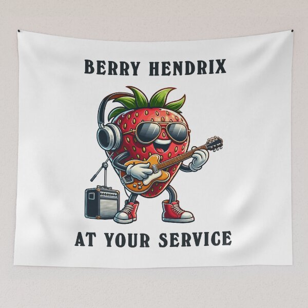 Item preview, Strawberry With Guitar Berry Hendrix Cartoon Style designed and sold by CosyTeal.