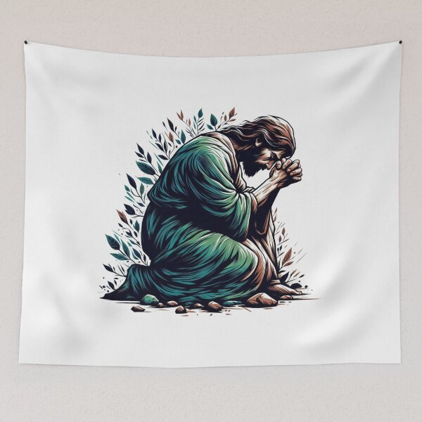 Item preview,  "Prayer and Grief (Matthew 26:36-39): Jesus took his disciples to Gethsemane. There, Jesus, overwhelmed with sorrow and distress, fell with his face to the ground and prayed." designed and sold by PaintMeWorld.