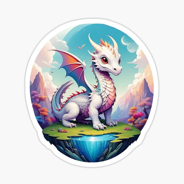 Aperçu de l'œuvre Magical Rosadracon : Un dragon sympathique dans un paysage pastel créée et vendue par Minpadesign.