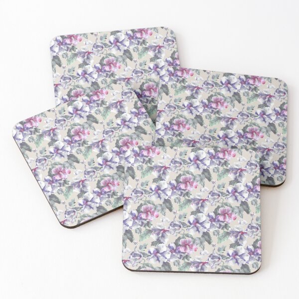 Item preview, big floral classic watercolor handmade beige designed and sold by Alessandro Remo Mazzoni Remotextiles.