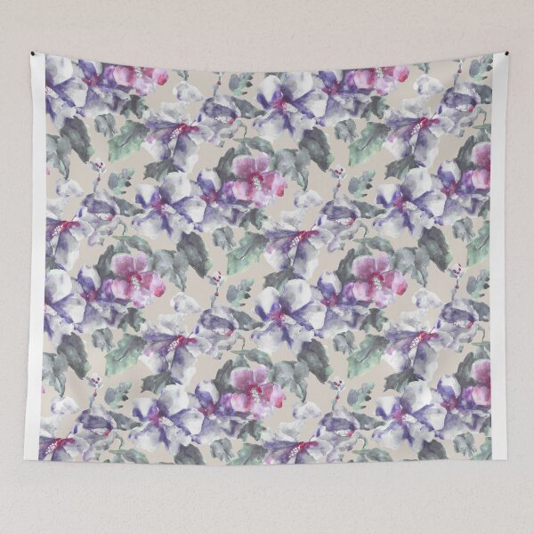 Item preview, big floral classic watercolor handmade beige designed and sold by Alessandro Remo Mazzoni Remotextiles.