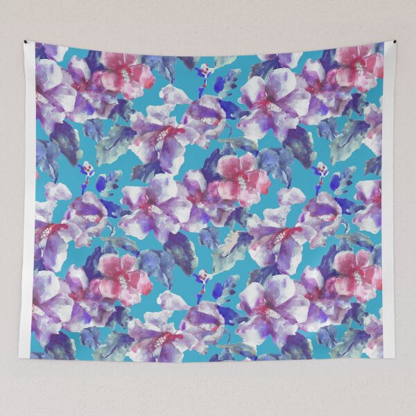 Item preview, Copy of big floral classic watercolor handmade blue designed and sold by Alessandro Remo Mazzoni Remotextiles.