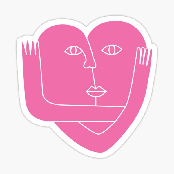 Bright Pink Love Heart Faces Hugs Sticker