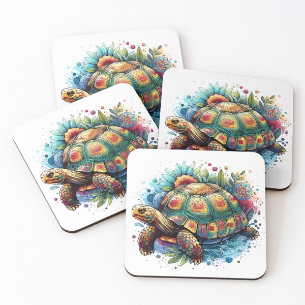 Item preview, Beautiful image of a colorful tortoise with various flowers and leaves in the background designed and sold by Marcoshop10.