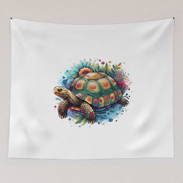 Item preview, Beautiful image of a colorful tortoise with various flowers and leaves in the background designed and sold by Marcoshop10.
