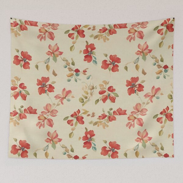 Item preview, Red Floral On Beige Linen  designed and sold by Tamas Das.