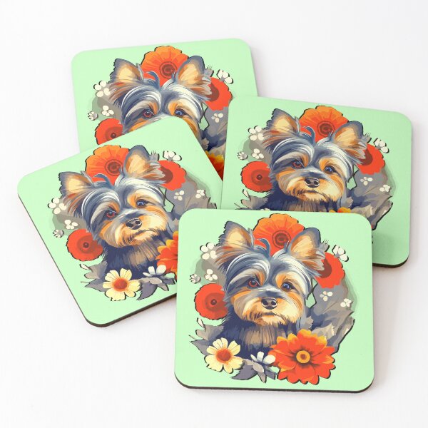 Item preview, Cute Little Dog and Big Red Flowers designed and sold by VikArtStudio.