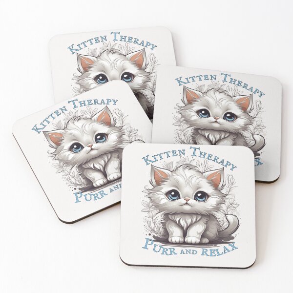 Item preview, Kitten Therapy Purr and Relax, Cute White Kitten  designed and sold by KaiLabsArt.