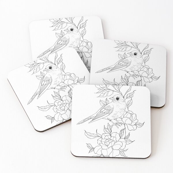 Item preview, Little Bird and Roses line art, tattoo design designed and sold by susyrdesign.