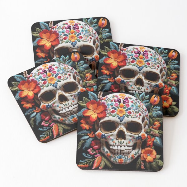 Item preview, Skull embroidery with flowers - Mexican culture designed and sold by portokalis.