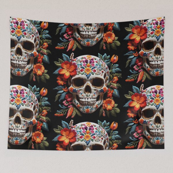 Item preview, Skull embroidery with flowers - Mexican culture designed and sold by portokalis.