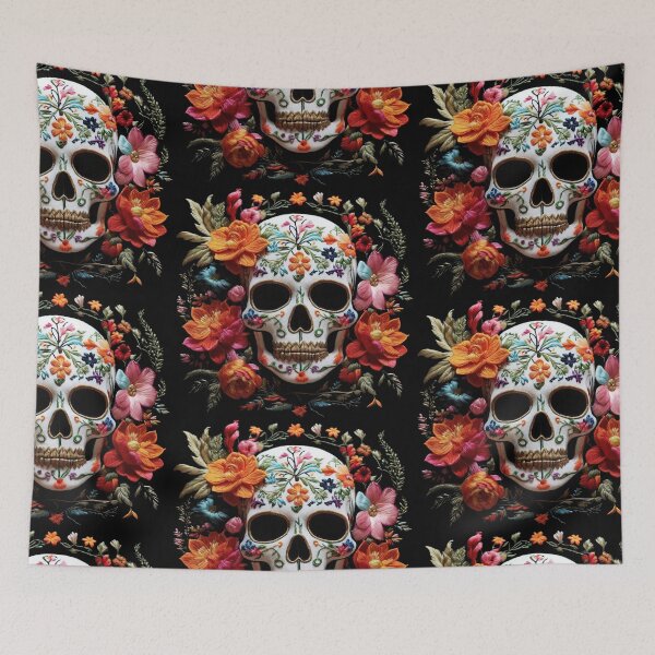 Item preview, Skull embroidery with flowers - Mexican culture designed and sold by portokalis.