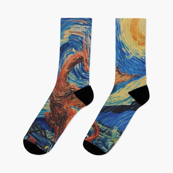 Item preview, Dragon Attacking The Starry Night - Vincent Van Gogh, Parody Painting designed and sold by PrintShangri-La.
