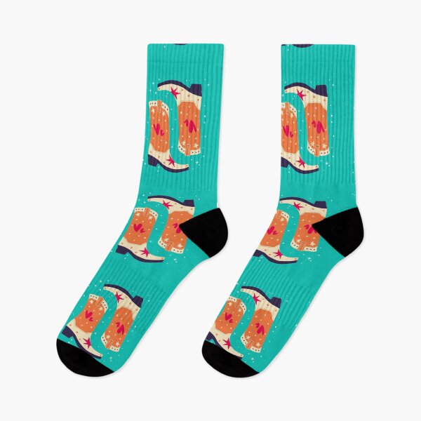 Item preview, Hand drawn orange cowboy boots with hearts and stars on mint background. Cute greeting card vector illustration. Bright colorful design. designed and sold by BlueLela.