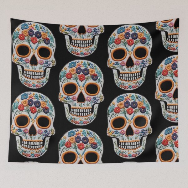 Item preview, Skull embroidery with flowers - Mexican culture designed and sold by portokalis.