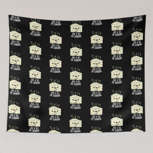 Item preview, Just A Sec I'm Stinking Funny Cheese Pun (Dark BG) designed and sold by punnybone.