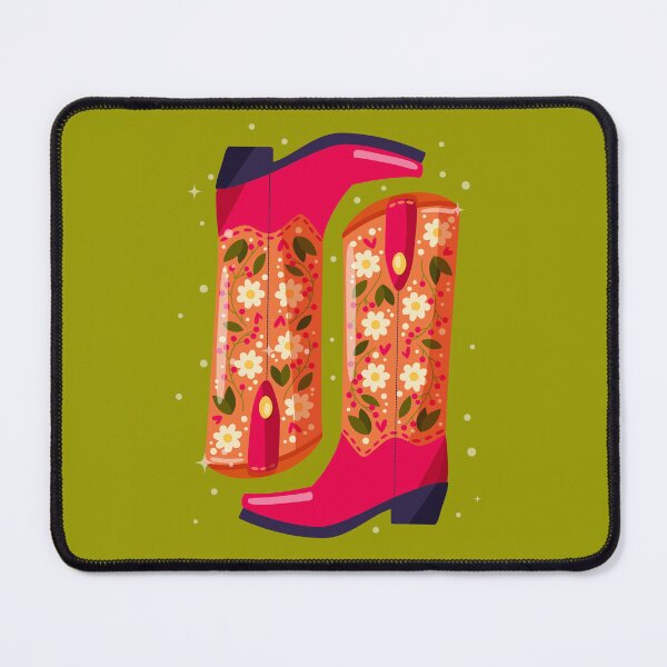 Item preview, A pair of cowboy boots decorated with flowers on green background. Vibrant and colorful vector illustration. designed and sold by BlueLela.