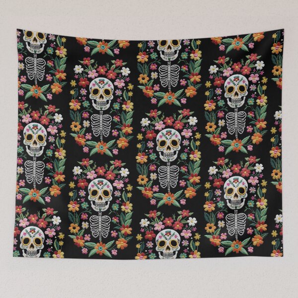 Item preview, Skull embroidery with flowers - Mexican culture designed and sold by portokalis.