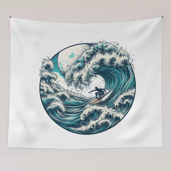 Item preview,  "a robust sketch of riding the waves in a high and rugged sea, with waves spouting foam, embodying the coolness of the moment." designed and sold by PaintMeWorld.