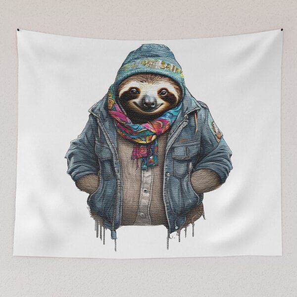 Item preview, sloth wearing a jackets hat and a scarf designed and sold by jnsmerchstore.