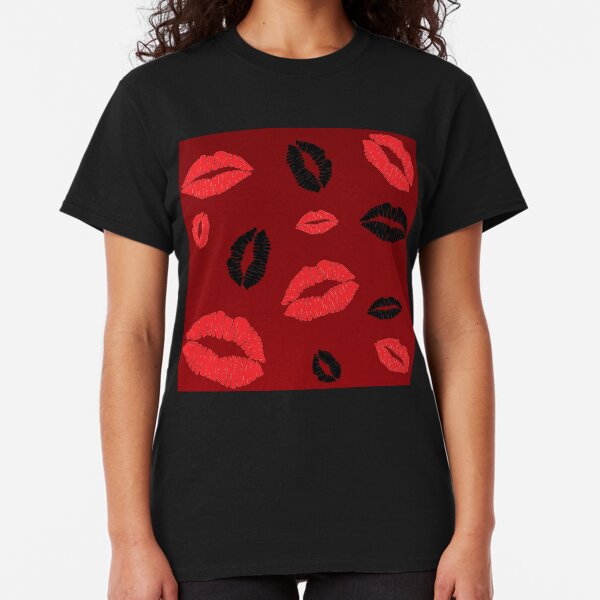 Red, Red, Black Kisses Lips TeAnne Classic T-Shirt