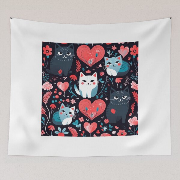 Item preview, Valentine beauty cats pattern designed and sold by SmileshareShop.